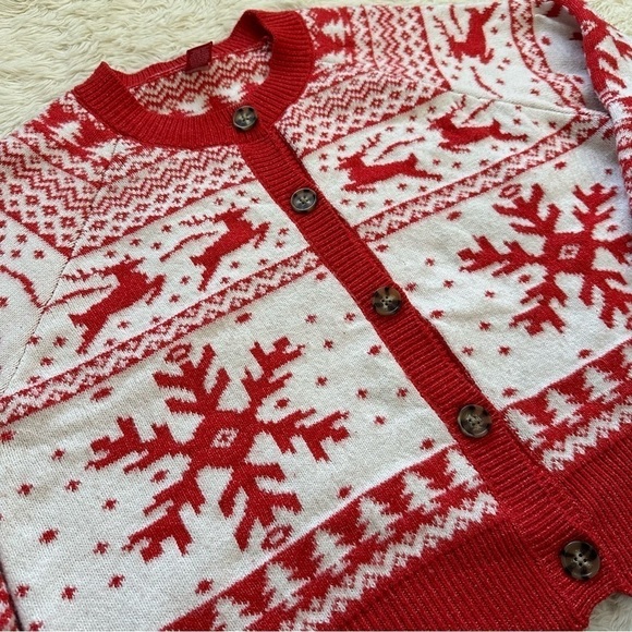 Dec. 25th Cardigan Womens Christmas Holiday Sweater Fair Isle Red White XL - Picture 7 of 11